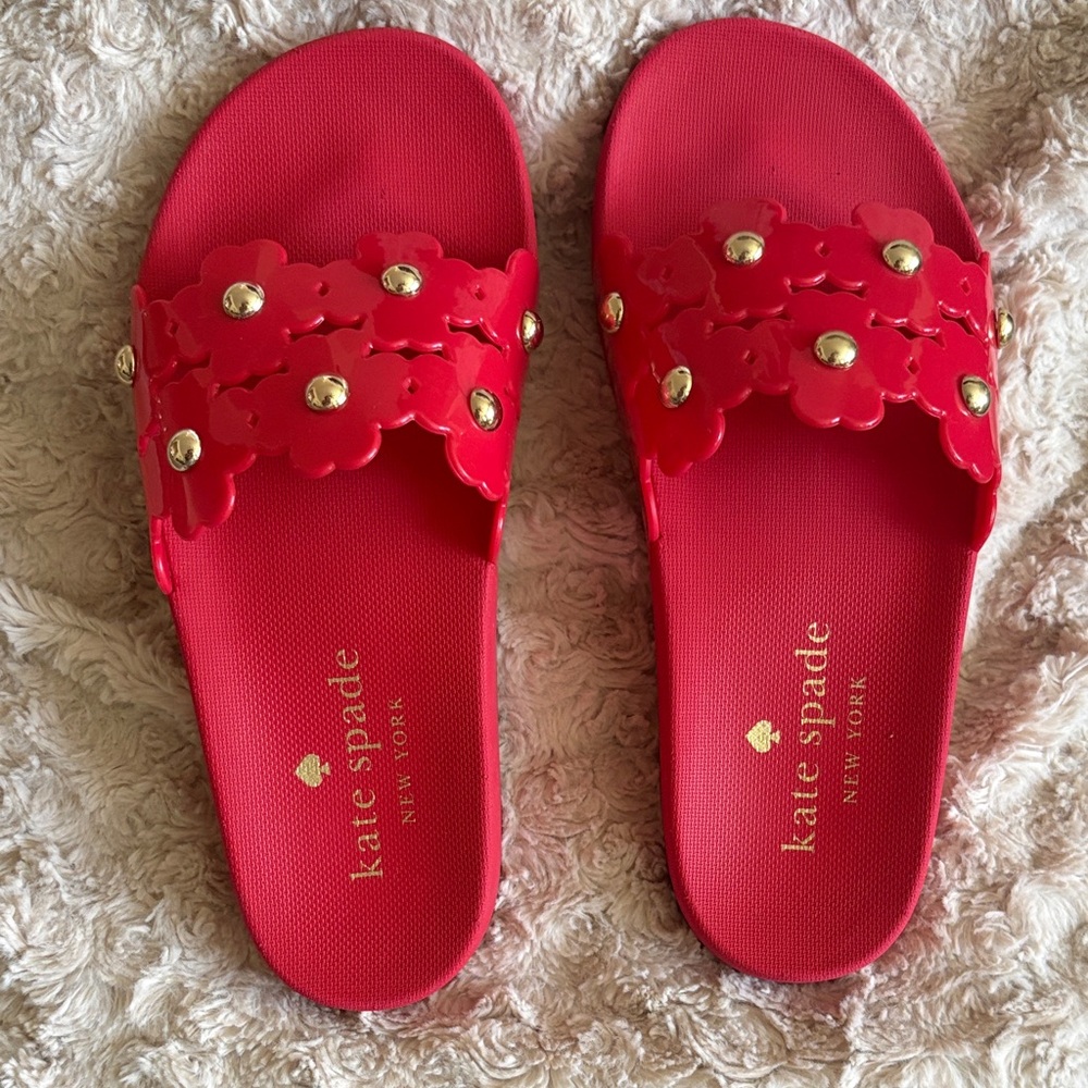 kate spade red floral stud slide sandals